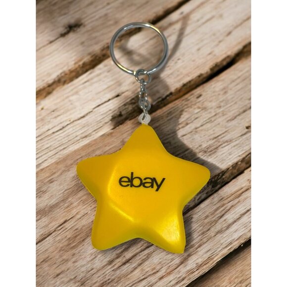 feEbay 30th Anniversary Yellow Star Keychain W Silver Ring Squishy Stress Star - Picture 1 of 5